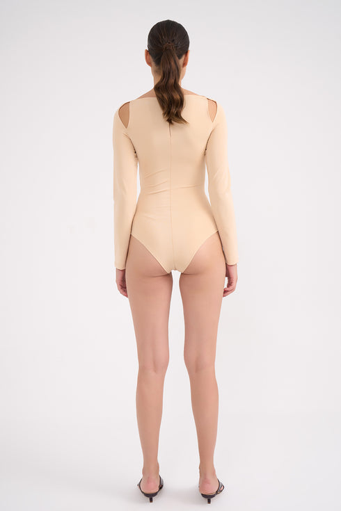 Neck And Chest Detailed Snap Crotch Body With Long Sleeves